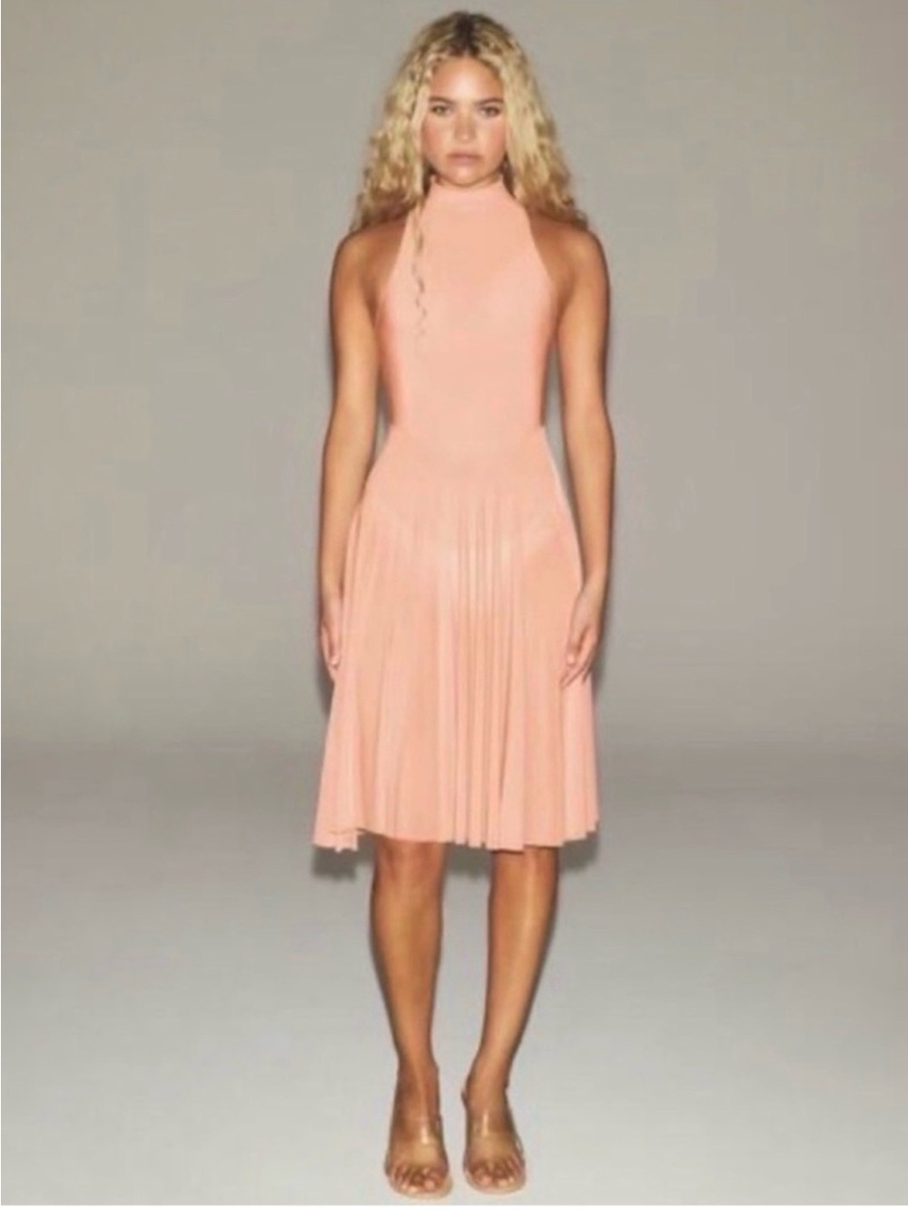 SKIMS Desert Clay Halter Midi Dress with Pleated Skirt